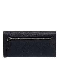 Pre Owned Prada Navy Blue Saffiano Leather Flap Continental Wallet