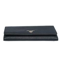 Pre Owned Prada Navy Blue Saffiano Leather Flap Continental Wallet