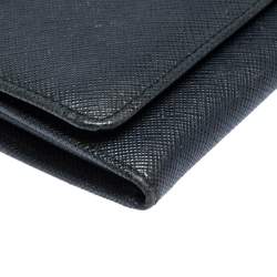 Pre Owned Prada Navy Blue Saffiano Leather Flap Continental Wallet