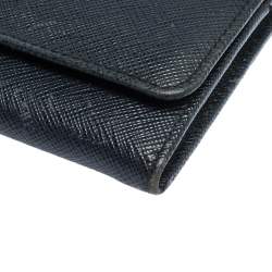 Pre Owned Prada Navy Blue Saffiano Leather Flap Continental Wallet