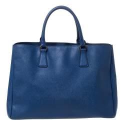 Pre Owned Prada Blue Saffiano Lux Leather Large Gardener's Tote