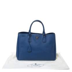 Pre Owned Prada Blue Saffiano Lux Leather Large Gardener's Tote