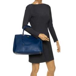 Pre Owned Prada Blue Saffiano Lux Leather Large Gardener's Tote