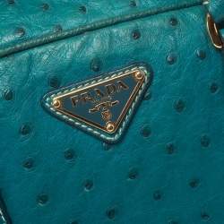 Pre Owned Prada Blue Ostrich Bauletto Satchel