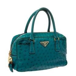 Pre Owned Prada Blue Ostrich Bauletto Satchel