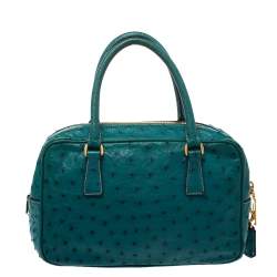 Pre Owned Prada Blue Ostrich Bauletto Satchel