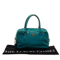 Pre Owned Prada Blue Ostrich Bauletto Satchel