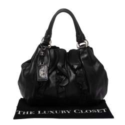 Pre Owned Prada Black Leather Ruffle Mordore Hobo