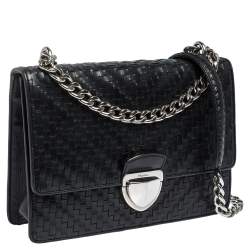 Pre Owned Prada Black Woven Leather Madras Chain Flap Bag