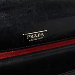 Pre Owned Prada Black Woven Leather Madras Chain Flap Bag