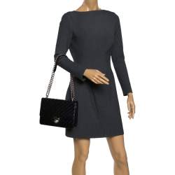 Pre Owned Prada Black Woven Leather Madras Chain Flap Bag