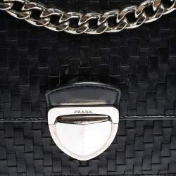 Pre Owned Prada Black Woven Leather Madras Chain Flap Bag