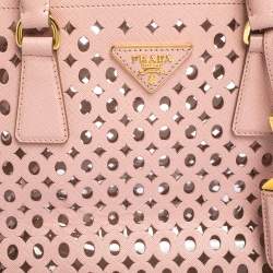 Pre Owned Prada Light Pink Cutout Saffiano Leather and PVC Tote