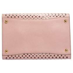 Pre Owned Prada Light Pink Cutout Saffiano Leather and PVC Tote