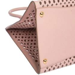 Pre Owned Prada Light Pink Cutout Saffiano Leather and PVC Tote