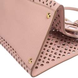 Pre Owned Prada Light Pink Cutout Saffiano Leather and PVC Tote
