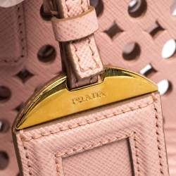 Pre Owned Prada Light Pink Cutout Saffiano Leather and PVC Tote
