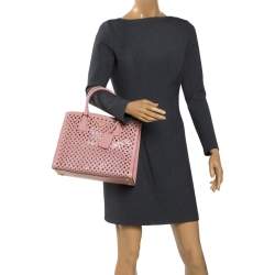 Pre Owned Prada Light Pink Cutout Saffiano Leather and PVC Tote