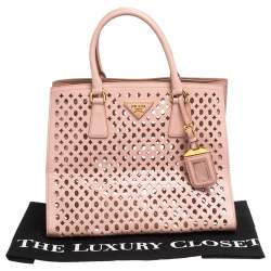 Pre Owned Prada Light Pink Cutout Saffiano Leather and PVC Tote