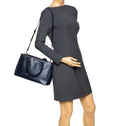 Pre Owned Prada Navy Blue Saffiano Lux Leather Small Double Zip Tote