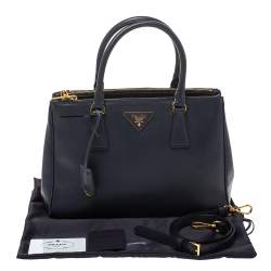 Pre Owned Prada Navy Blue Saffiano Lux Leather Small Double Zip Tote
