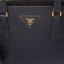 Pre Owned Prada Navy Blue Saffiano Lux Leather Small Double Zip Tote