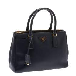 Pre Owned Prada Navy Blue Saffiano Lux Leather Small Double Zip Tote