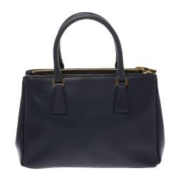 Pre Owned Prada Navy Blue Saffiano Lux Leather Small Double Zip Tote