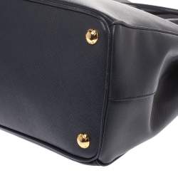 Pre Owned Prada Navy Blue Saffiano Lux Leather Small Double Zip Tote