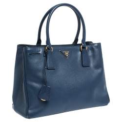 Pre Owned Prada Blue Saffiano Lux Leather Medium Galleria Tote