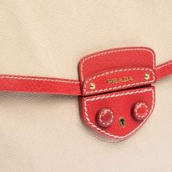 Pre Owned Prada Beige/Red canvas and Leather Cinghiale Top Handle Bag        