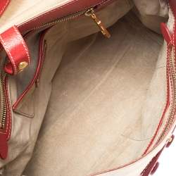 Pre Owned Prada Beige/Red canvas and Leather Cinghiale Top Handle Bag        