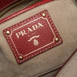 Pre Owned Prada Beige/Red canvas and Leather Cinghiale Top Handle Bag        