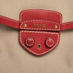 Pre Owned Prada Beige/Red canvas and Leather Cinghiale Top Handle Bag        