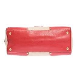 Pre Owned Prada Beige/Red canvas and Leather Cinghiale Top Handle Bag        