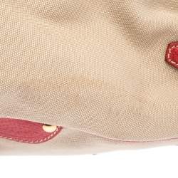 Pre Owned Prada Beige/Red canvas and Leather Cinghiale Top Handle Bag        