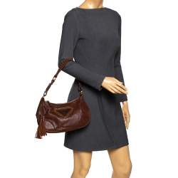 Pre Owned Prada Brown Leather Tassel Shoulder Bag
