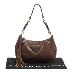 Pre Owned Prada Brown Leather Tassel Shoulder Bag