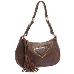 Pre Owned Prada Brown Leather Tassel Shoulder Bag