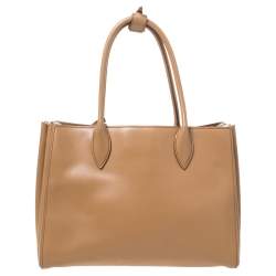 Pre Owned Prada Tan Leather Biblitheque Tote