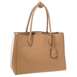 Pre Owned Prada Tan Leather Biblitheque Tote