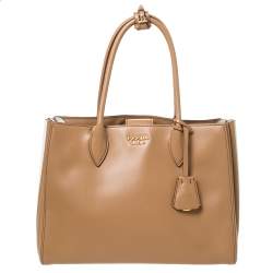 Pre Owned Prada Tan Leather Biblitheque Tote