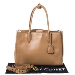 Pre Owned Prada Tan Leather Biblitheque Tote