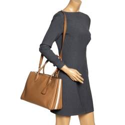 Pre Owned Prada Tan Leather Biblitheque Tote