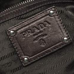 Pre Owned Prada Dark Brown Lace and Leather Pizzo Bowler Bag