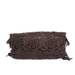 Pre Owned Prada Dark Brown Lace and Leather Pizzo Bowler Bag