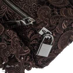Pre Owned Prada Dark Brown Lace and Leather Pizzo Bowler Bag