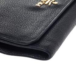 Pre Owned Prada Black Soft Leather Flap Wallet