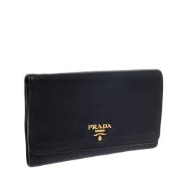 Pre Owned Prada Black Soft Leather Flap Wallet