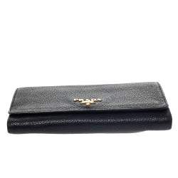 Pre Owned Prada Black Soft Leather Flap Wallet